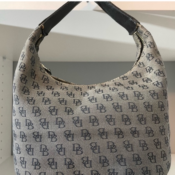 Dooney & Bourke Gray Signature Print Mini Hobo Bag w/Black Pebbled Leather Trim - Picture 11 of 12